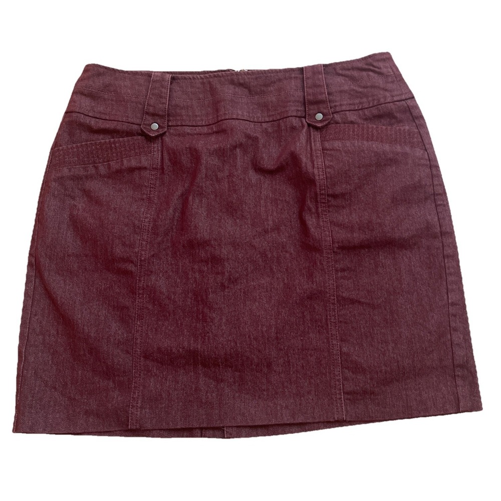 NY Clothing Co Denim Skirt Women's 12P Burgundy Front Pockets Back Zip